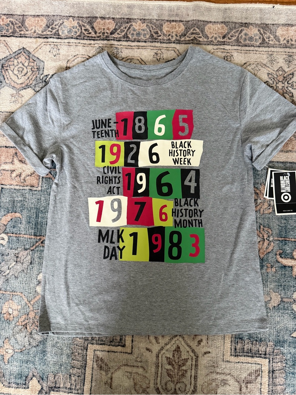 Target Gray Kids Black History Month Tee with Red Green Black and Yellow Graphic